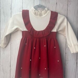 Red and White Ruffled Dress with Pearls size 5Y